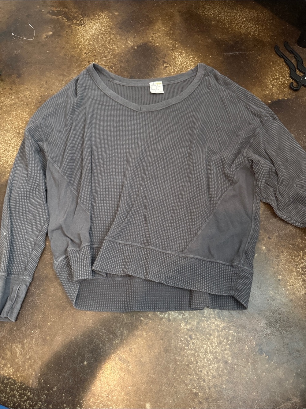aerie Charcoal Waffle Knit Long Sleeve Top
